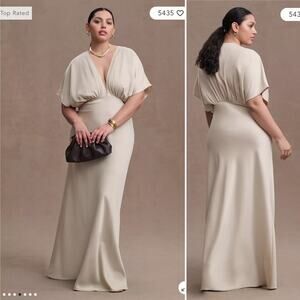 NWT Anthropologie BHLDN Leila Deep-V Flutter-Sleeve Satin A-Line Gown $248 SZ 16